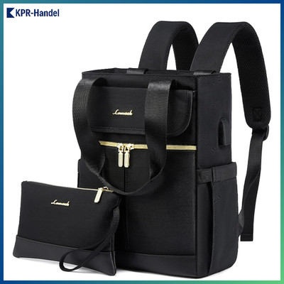 Kleiner Cityrucksack Damen 2-in-1 mit USB Ladeanschluss, Schwarz