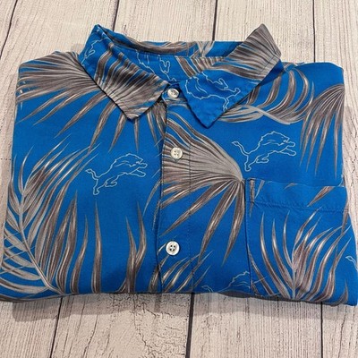 NFL Team Apparel Detroit Lions Hawaiian Camp Shirt Blue XL 100% Viscose