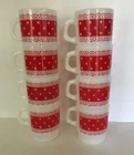 8 Anchor Hocking Fire King Red Polka Dot Stacking Coffee Mugs Cups Vintage