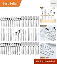 60 Piece Silverware Set for 12,  Stainless Steel Flatware Mirror Polished