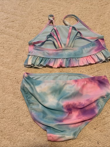 SO Butterfly Ruffled Tankini Top and Bottom Swimsuit Set Girls Size 12 Tie Dye - Picture 2 of 5