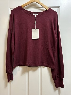 NEW Bohme Women s Sz  LARGE Burgundy Kaori Top Balloon Puff Sleeve Shirt - B43