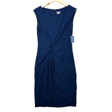Vince Camuto Twist Knot Jersey Dress 10 Navy Blue Lined Ruched Back NWT!
