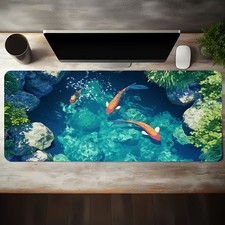 1 Extra-Large Gaming Mouse Pad with Colorful Koi Fish in Pond Design, Non-Slip