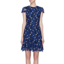 Alice + Olivia Imani Cap-Sleeve Lace Fit & Flare Dress Blue and Black size 8
