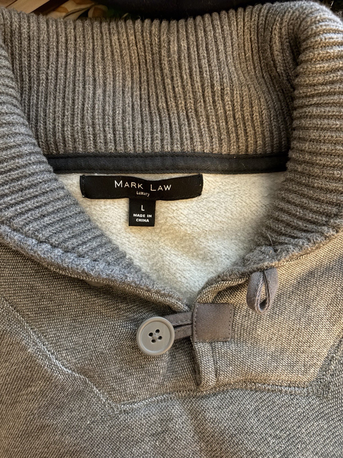 Mark Law Men's Gray Cotton Blend Fleece Shawl Collar Button Pullover L image 7