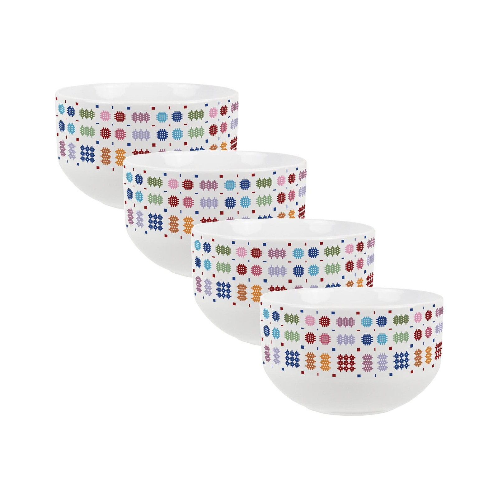 Tapestry Large Cereal Bowl Set - 4x Ceramic Colourful Serving Bowls