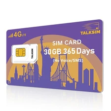 USA 4G LTE Data SIM Card 30GB 1 Year Validity - Works with All Unlocked Devices