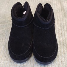 Dearfoams Women's Black Leather Bootie Slippers Faux Fur Lined US 6 UK 4 EU 36.5