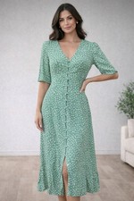 Hush Green Leopard Print Maxi Dress UK 10 Button Front Summer RRP £89 