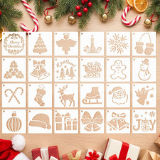 24 Pcs Christmas Stencils for Crafts Reusable Drawing Painting Stencils