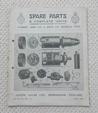 HUMBER 16/50 and 25/70 1933 LUCAS Parts List published April 1933 