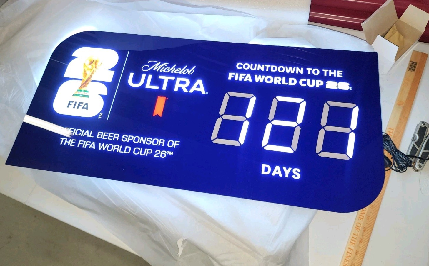 Michelob Ultra World Cup Countdown Clock Messi LED Beer Sign Light Neon 30x15
