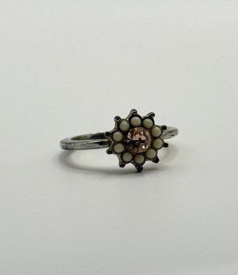 Gänseblümchen Blume Ring rosa Stein mittig silberfarben süß floral Größe 60