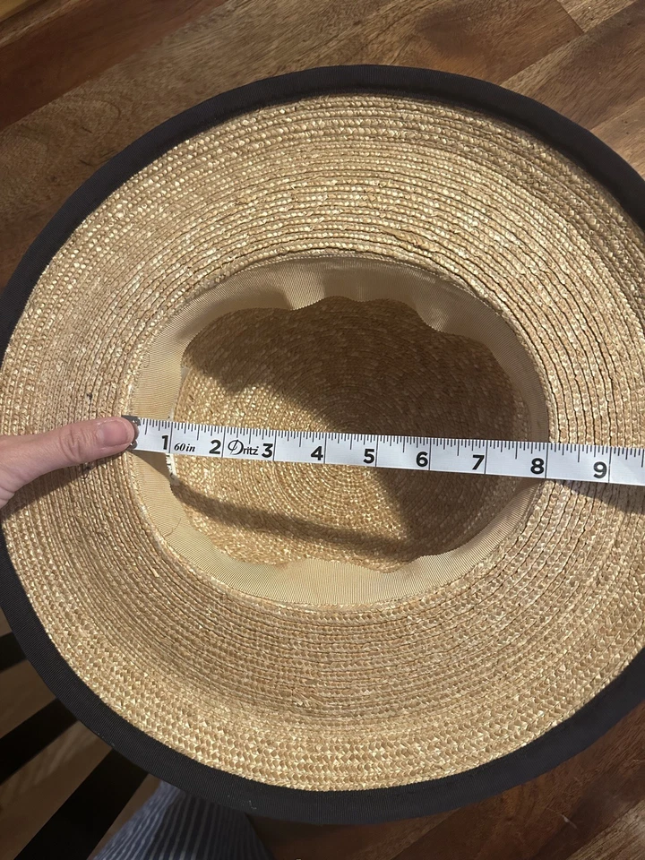 Laura Ashley Women's Navy Ribbon Bow Straw Hat Vintage Made in Great Britain - Image 4 of 4