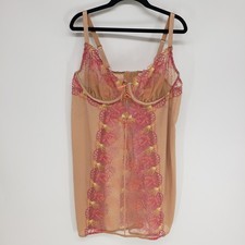 Torrid Curve Floral Embroidered Lace Chemise Womens 1X Nude Pink Mesh Slip Dress