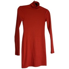 Urban Outfitters Sweater Mini Dress Women XS Orange Knit Ribbed Retro Y2K Style