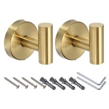 2pcs Bath Towel Hook Stainless Steel Coat Hook Robe Hooks Gold