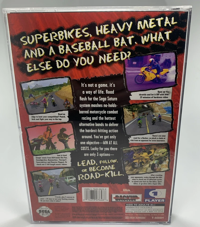 Road Rash (Sega Saturn, 1996) Complete w/ Long Box, Instruction Manual CIB HTF - Image 2 of 4