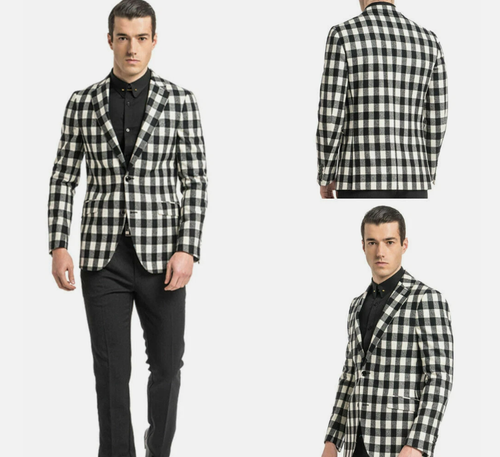 Schwarz-weiß karierter Herren Blazer kariert Freizeit Business Slim Workwear Smoking - Bild 23 von 24