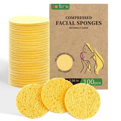 100-Count Compressed Facial Sponges, Natural Cosmetic Spa Sponges for Facial ...