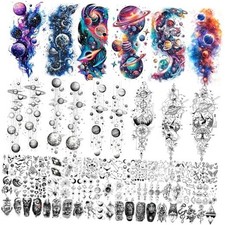 70 Sheets Watercolor Planets Galaxy Temporary Tattoos For Women Men Universe