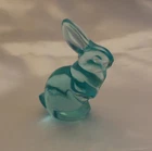 SMALL AQUA BLUE FENTON GLASS BUNNY RABBIT WITH LABEL- EASTER / SPRING DECOR