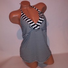 Mossimo Swim Tankini Top XL Black White Stripe Halter Wireless