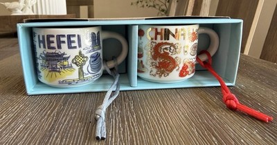 Starbucks You Are Here Souvenir Ornament Mugs 2oz China Heifei Lot Of 2  