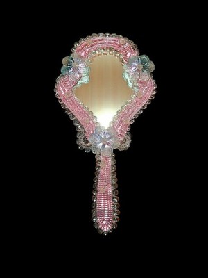 Pink Murano Glass Mirror with Turquoise Glass Flower Vanity Mirror for Women