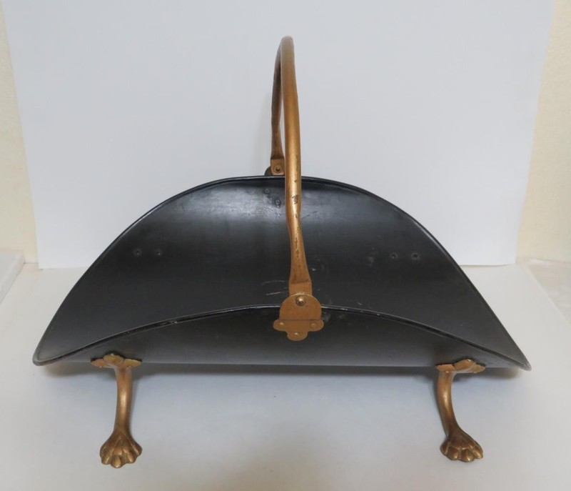 Antique Black Tole Metal & Brass Claw Footed Log Holder Vintage Carrier