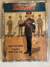RARE 1924 ARMY ENLIST WW1 WALL MILITARY TIN ADVERTISING SIGN OFFICER NOT ENAMEL