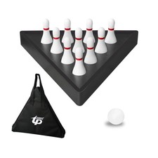 Shuffleboard Bowling Pin Set 10 Hardwood Pins Ball Pinsetter Carry Bag White
