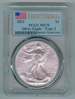 2021 U.S. SILVER AMERICAN EAGLE - KM#273 - FIRST STRIKE - TYPE 2 - PCGS - MS70