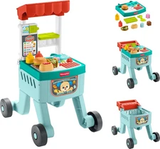 Fisher-Price Baby Push Toy 4-in-1 Snack Cart Walker Learning Activity, 14 Pieces