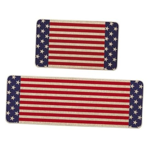Stars Stripes Patriotic 4th of July Kitchen Mats Set of 2, Memorial Day