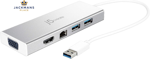 j5create USB 3.0 Hub with HDMI, VGA, RJ45 Gigabit Ethernet, 2 3.1 Type-A...