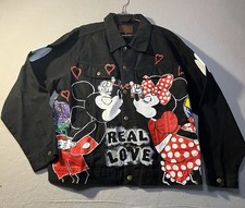CUSTOM Paint Disney Minnie  Mickey Mouse Black Denim Jacket Graphic Back