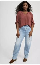 Torrid Harper V Neck Blouse Roll Tab Sleeve In Wild Ginger Women  s Size 6X NWT