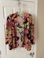 Chicos Women gorgeous Black Pink Pretty print Open Front Jacket Cardigan Sz 2