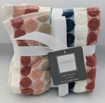 SOHO Living Set of 4 Washcloths MULTICOLORED DOTS 100% Cotton 12x12 NWT