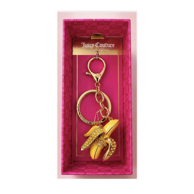 Juicy Couture Banana Key Chain Gold Yellow Metal Fruit Theme Rhinestone Accent