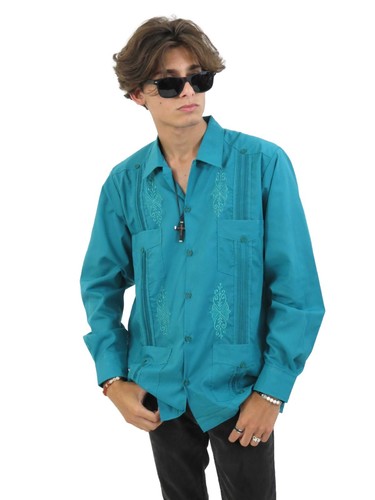 Traditional Long Sleeve Mexican Guayabera Wedding Shirt for Men - Picture 3 of 16