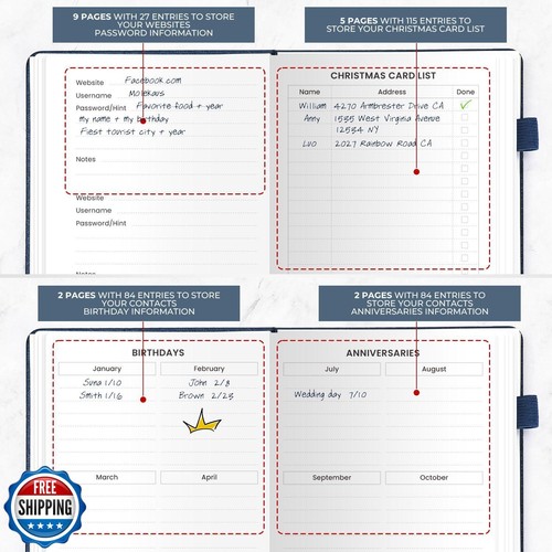 Libreta de direcciones con pestañas alfabéticas, libreta de contraseñas pequeña de tapa dura, libreta telefónica C - Imagen 5 de 5
