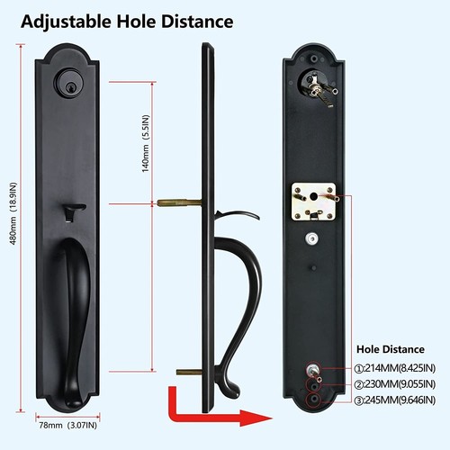 Mattschwarz 2-tlg. Haustür Doppeltür Eingangstürdrücker Garnitur mit Innenhebel - Bild 4 von 7