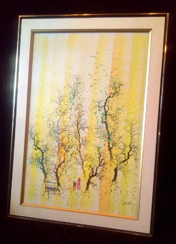 Couple Holding Hands Walking Ho Chu Taiwanese Modernist Oil Painting on Canvas