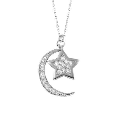 Collier Pendentif Nuit Étoilée Et Lune En Argent 925 - Longueur Réglable 36-56cm, Neuf Avec étiquettes