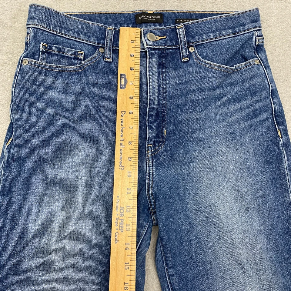 Pantalones de mezclilla Banana Republic para mujer 31 azul tiro ultra alto calce ajustado lavado oscuro Foto 3 de 4