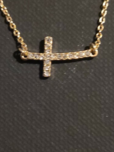16 Inch Fashion Gold Tone Chain W Stone Cut Cross - Picture 6 of 8