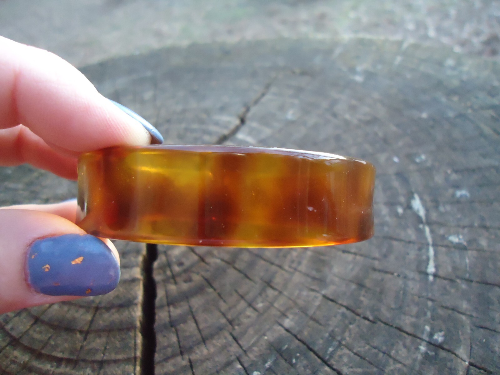VTG Tortoise Shell Split Bangle Chunky Plastic St… - image 3